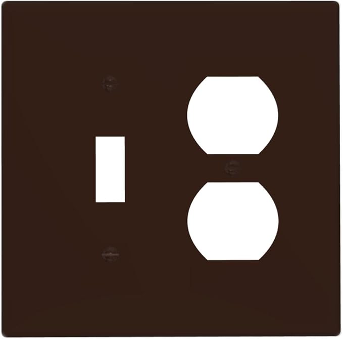 Coffee Brown 2 Gang Single Toggle/Duplex Combo Outlet Light Switch Cover, Combo 1-Toggle 1-Dimmer Decorator Wall Plate Electrical Faceplate