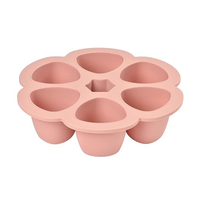 BEABA Multiportions Premium Quality Silicone Baby Food Freezer Tray with Clip On Lid, Baby Food Storage Container Ice Cube Tray Maker, Made in Italy, Rose, 3 oz