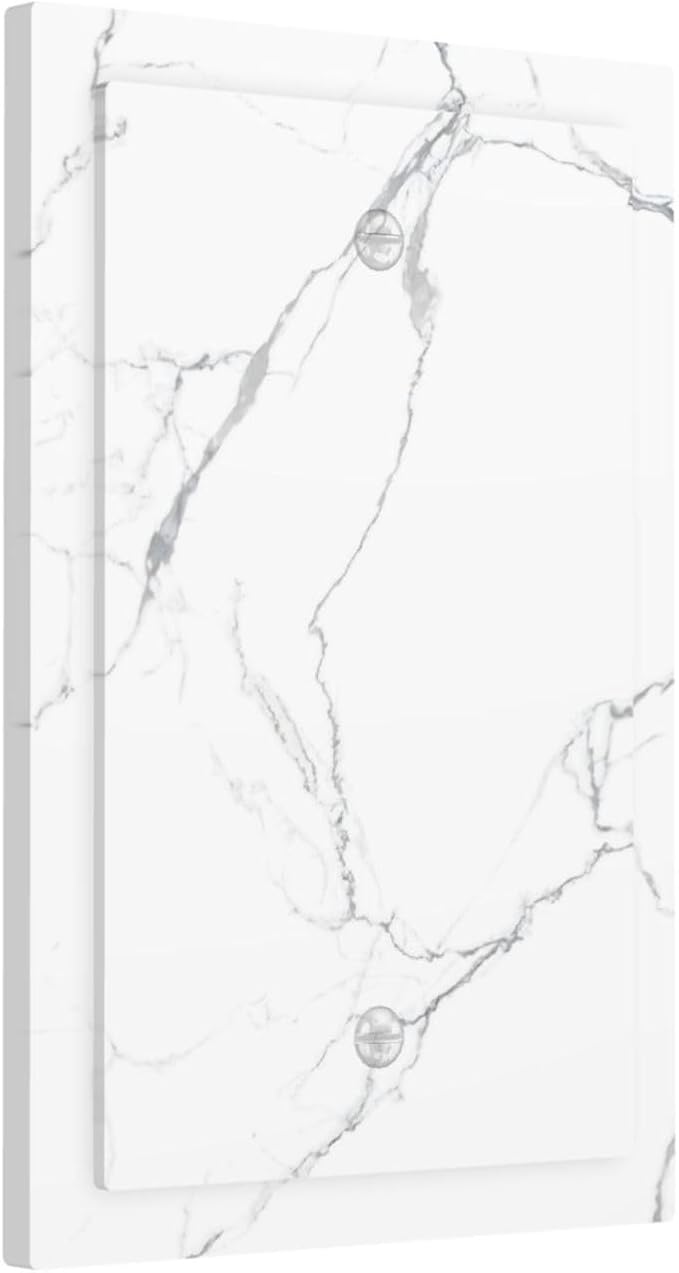 Luxurious White Marble Abstract Print Light Switch Cover Plate 1 Gang No Device Blank Electrical Wall Plates Faceplate Decorative Switch Plate Covers for Bathroom Kitchen Bedroom Decor