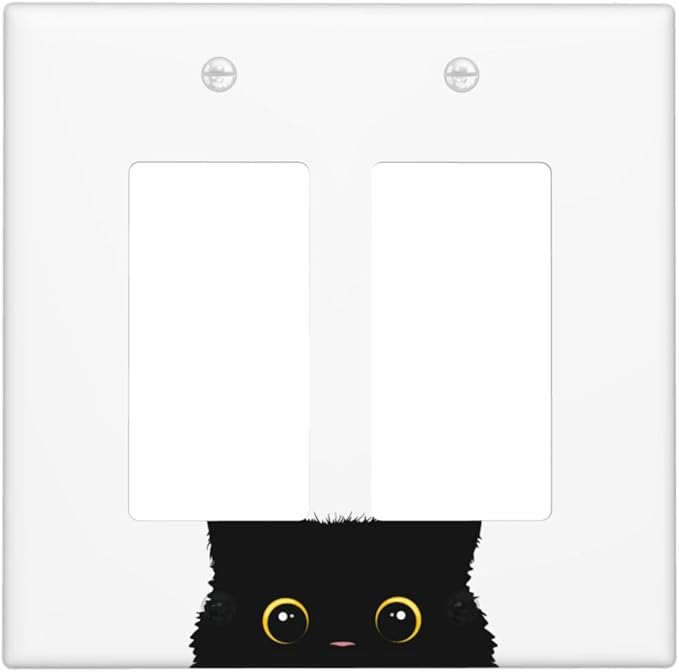 Cute Cat Black Double Gang Rocker Decorative Light Switch Cover, 2-Gang Wall Plate Outlet Cover