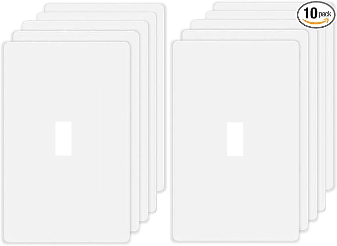 Screwless Toggle Switch Wall Plates 1-Gang Switch Outlet Electrical Cover Plate Unbreakable Thermoplastic Faceplate for Decora Receptacle Outlet Switch, White (10 Pack)