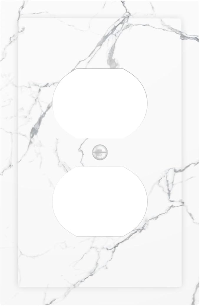 Luxurious White Marble Abstract Print Outlet Covers 1 Gang Duplex Light Switch Cover Decorative Switch Plates Electrical Receptacle Faceplate Wall Plate for Bathroom Kitchen Bedroom Decor