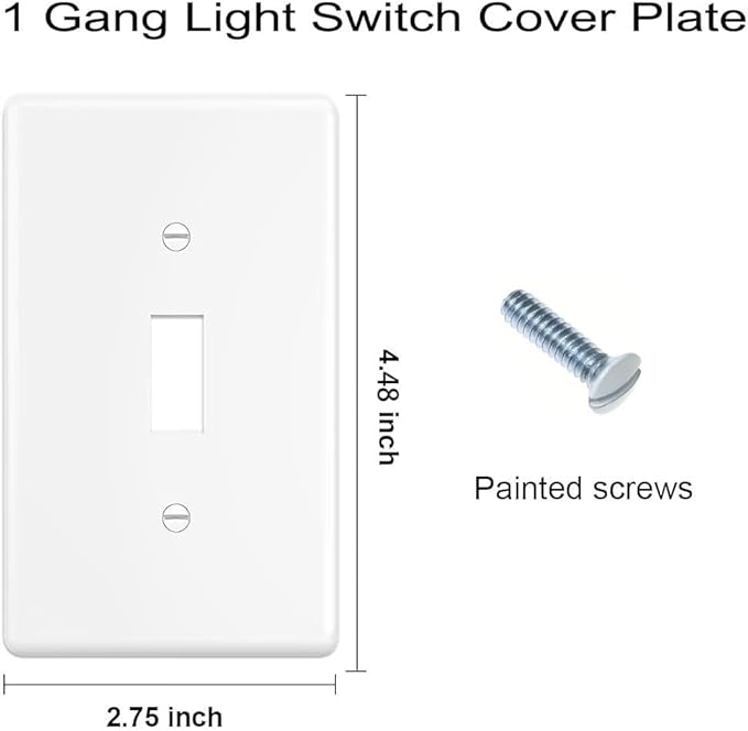 ZEFTV Toggle Light Switch Wall Plates 1-Gang Switch Electrical Cover Plate Unbreakable Thermoplastic Faceplate, White (20 Pack)
