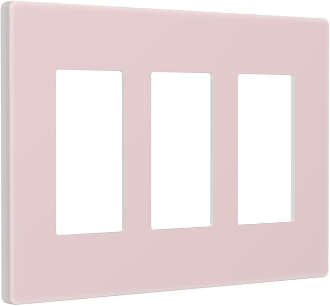 Pink Decorative 3 Gang Triple Decorator Light Switch Cover, Cute Girl Fashion Pretty Unique Light Pink Three Rocker/GFCI Wall Plate Electrical Switch Faceplate Dimmer