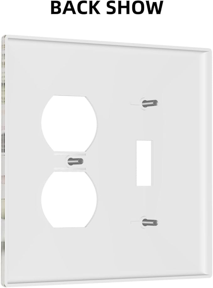 Tan/Beige/Blue Flower Boho Floral Combination 1-Toggle 1-Duplex Receptacle 2 Gang Wall Plate, Rustic Spring WildFlower Blossom 2 Gang Combo Single Toggle/Light Switch One Duplex Outlet Faceplate Cover