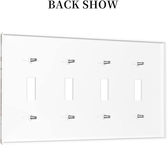 White Grey Wood 4 Gang Light Switch Cover Decorative Quad Toggle Wall Plate Decorative Electrical Faceplate for Kitchen Home Barn Farmhouse Decorate Large 8" x 4.5