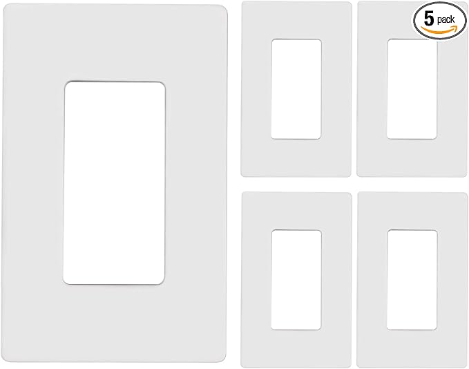 1-Gang Screwless Decorator Wall Plates, Child Safe Standard Size Outlet Cover, Unbreakable Polycarbonate Thermoplastic,Glossy White, 5 Pack,UL Listed