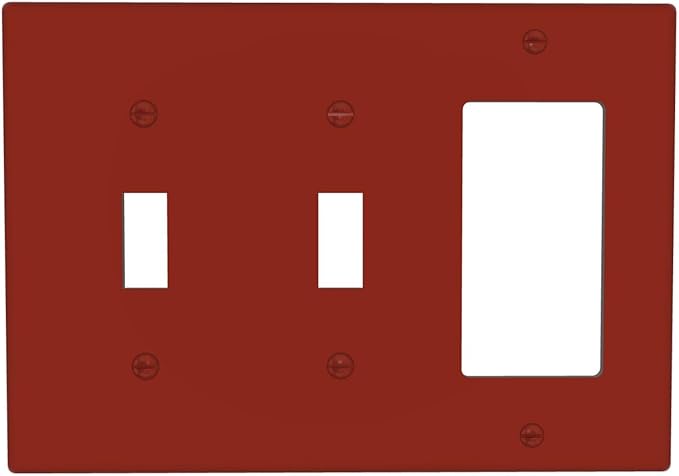 Decorative Dark/Wine Red 3 Gang 2 Toggle 1 GFCI/Decorator Combination Light Switch Cover, Chestnut Maroon Red Brown Triple Combo Toggle/Rocker Electrical Outlet Switches and Face Wall Plate Cover