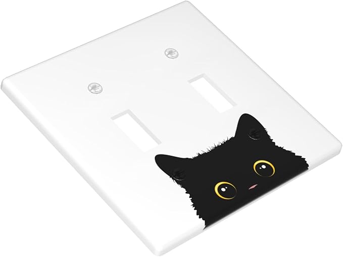 Cute Cat Black Double Light Switch Cover Plates Decorative 2 Gang Wall Plate Double Toggle Lightswitch Cover
