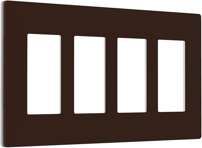 Coffee Brown 4 Gang Quad Rocker/GFCI/Decorator Light Switch Cover Plate Decorative Electric Faceplate Decorative Switchplate Screwless