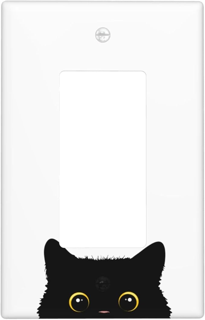 Cute Cat Black Single Gang Rocker Light Switch Cover Plates Decorative Outlet Covers, 1 Gang Rocker Wall Plate
