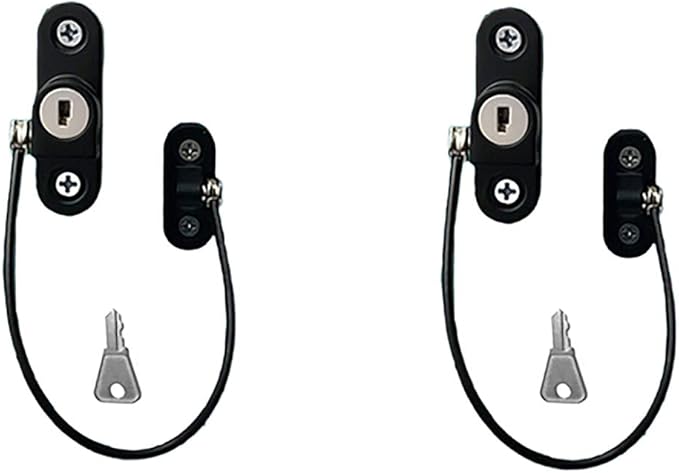 Child Safety Locks Window Door Cable Ventilator Kid Lock Baby Security Locking Keyed Opening Restrictor For Baby Protection Prevent Children Falling Window Lock (2PC Black)