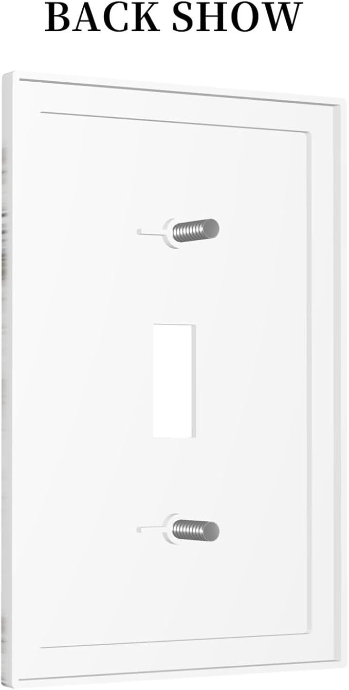 White And Gray Marble Patterns Texture Abstract Print Decorative Light Switch Cover 1 Gang Single Toggle Device Electrical Faceplate Switchplates Decorator Outlet Wall Plate for Bathroom Kitchen Decor