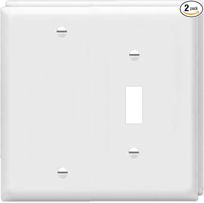 ZEFTV Toggle Switch/Blank Wall Plates 2-Gang Switch Outlet Electrical Cover Plate Unbreakable Thermoplastic Faceplate for Light Receptacle Outlet Switch, White (2 Pack)