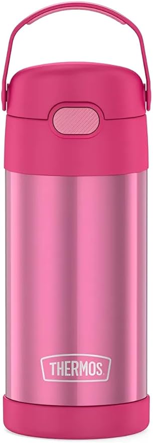 THERMOS FUNTAINER Water Bottle with Straw - 12 Ounce - Kids Stainless Steel Vacuum Insulated Water Bottle with Lid, Pink