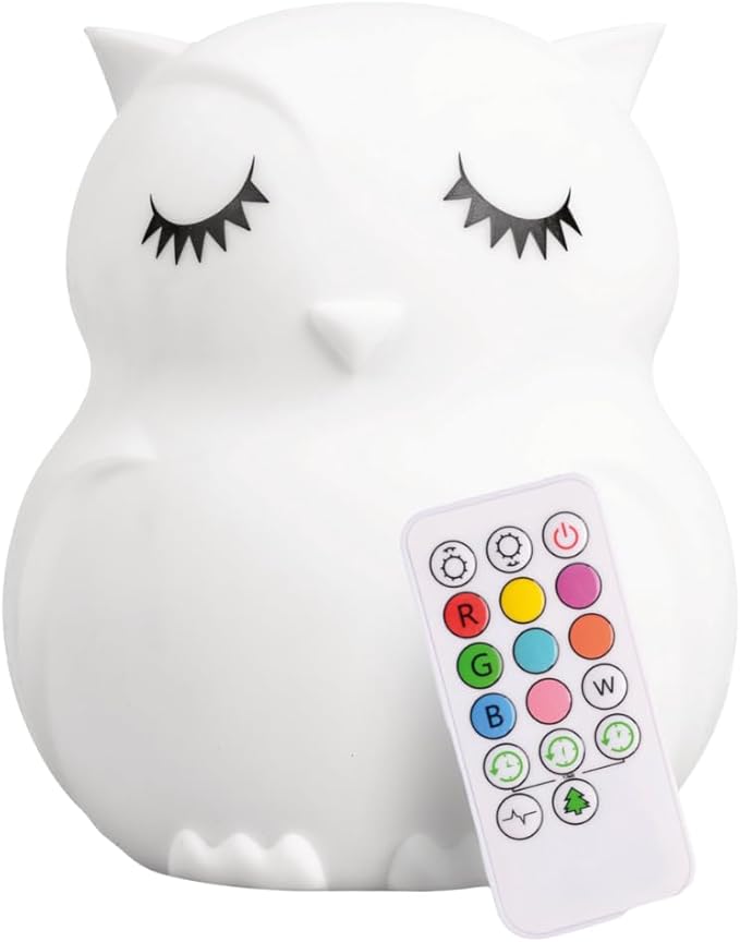 Lumipets Remote Control Silicone Night Light for Kids - Owl Design with 9 Soft Colors & Sleep Timer - Rechargeable, Battery-Operated Lamp for Bedroom | Baby Nursery, Toddler, Girls, Boys