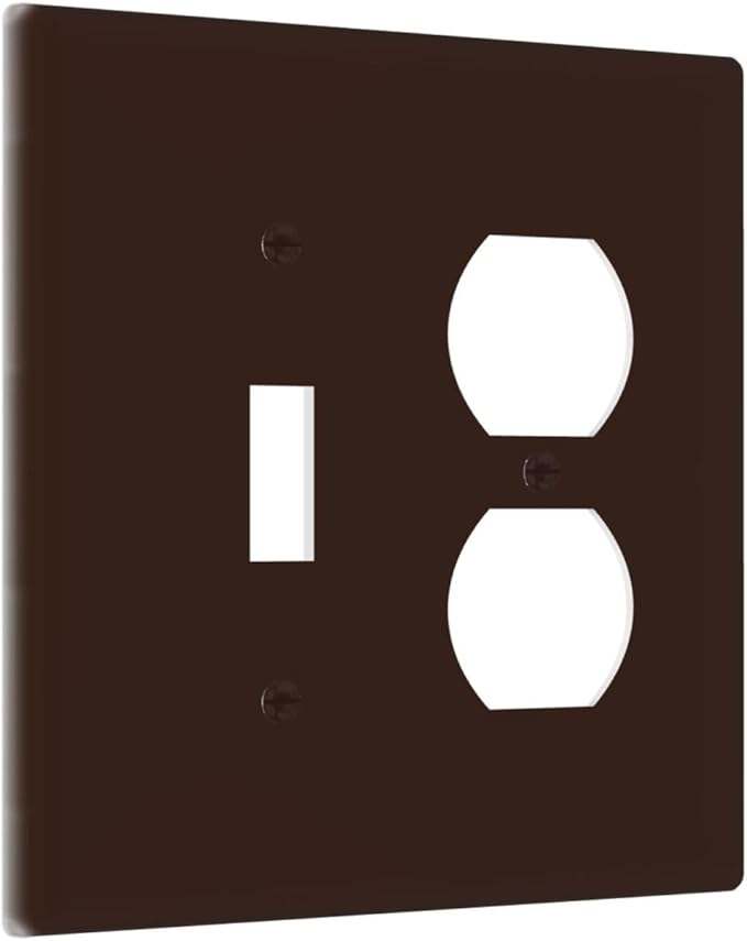 Coffee Brown 2 Gang Single Toggle/Duplex Combo Outlet Light Switch Cover, Combo 1-Toggle 1-Dimmer Decorator Wall Plate Electrical Faceplate