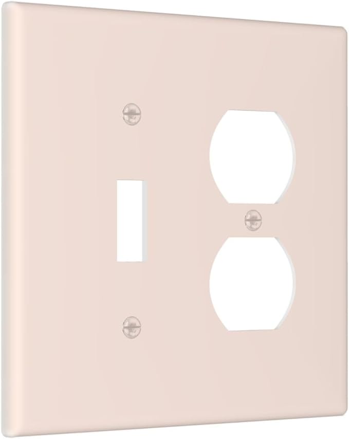 Beige 2 Gang Single Toggle/Duplex Combo Outlet Light Switch Cover, Combo 1-Toggle 1-Dimmer Decorator Wall Plate Electrical Faceplate