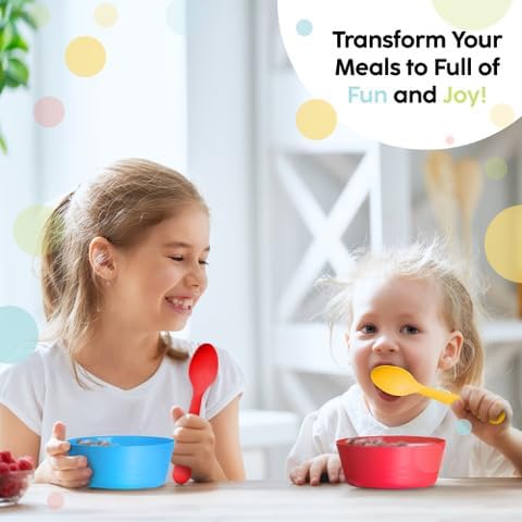 PLASKIDY Toddler Utensils Set of 18 Plastic Kids Utensils Forks and Spoons - BPA FREE/Dishwasher Safe Toddler Flatware Set Brightly Colored Children's Safe Silverewre Cutlery Set