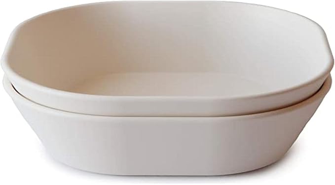 mushie Square Dinnerware Bowls for Kids | Made in Denmark, Set of 2 (Ivory)