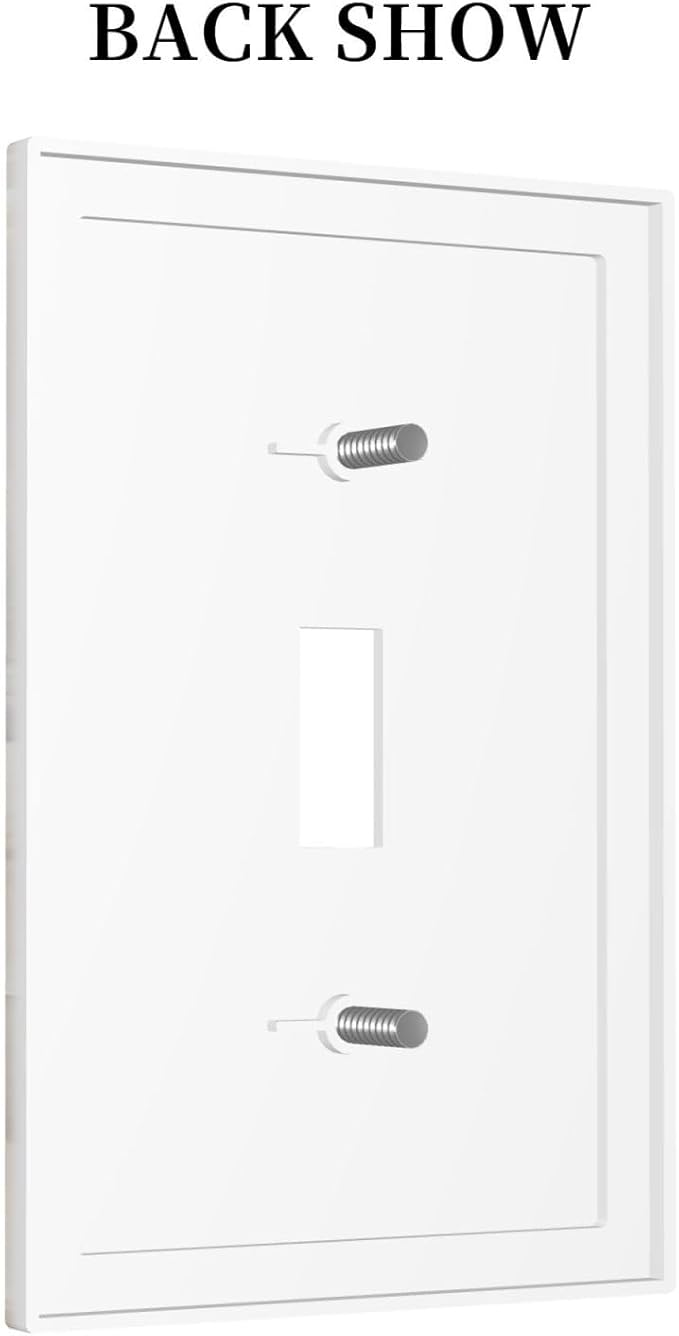 Abstract Luxury White Marble Texture Decorative Light Switch Cover 1 Gang Single Toggle Device Electrical Faceplate Switchplates Decorator Outlet Wall Plate for Bathroom Kitchen Living Room Decor