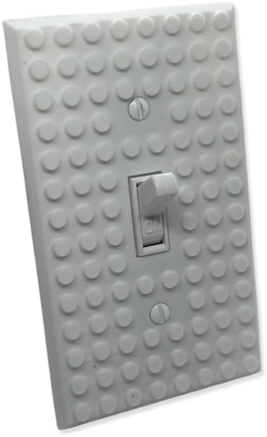 Brick Wall Plate, Single Toggle Light Switch Cover for Kids Bedroom, Game Room, 1-Gang (White)