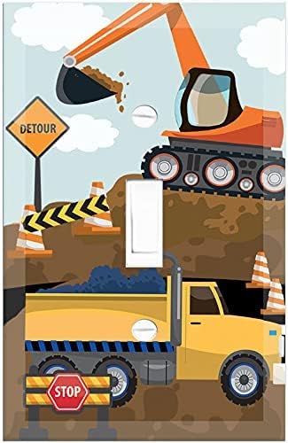 Truck Boys Room Light Switch Cover Plate Kids Decorative Tractor Nursery Teen Toddler Room Decor Bedroom Bathroom Playroom (Construction Truck)