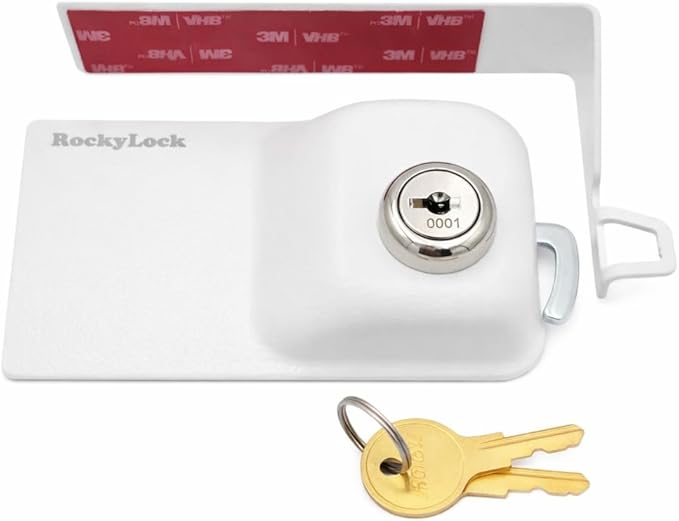 Child Proof Fridge Lock with Keys Child Safety Refrigerator Cabinet Lock (2 Pack, White)
