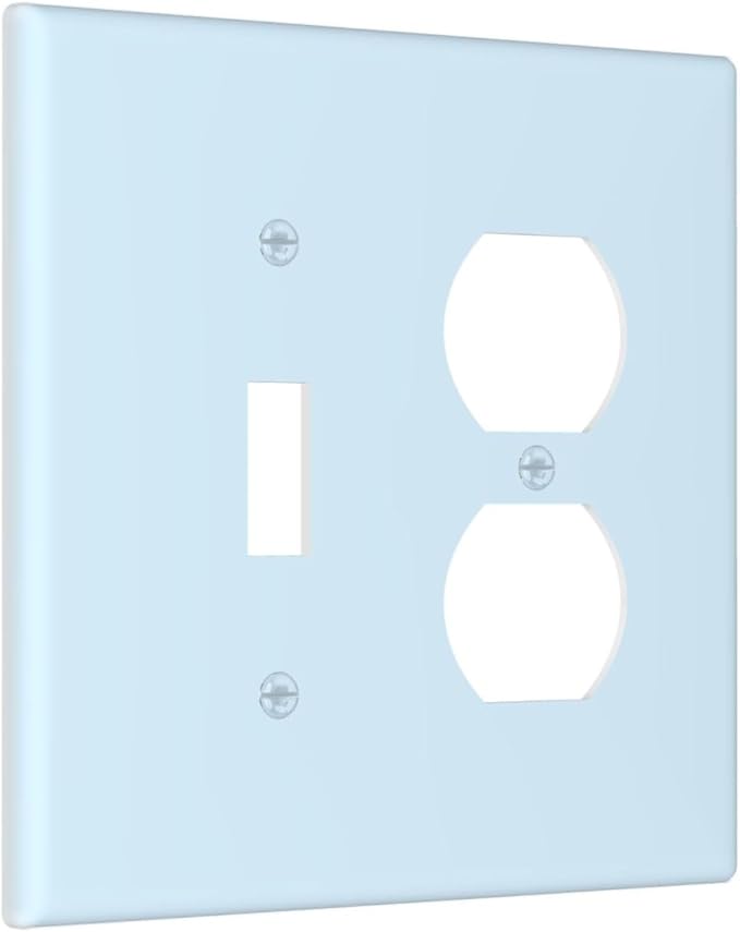 Light/Royal Blue 2 Gang Single Toggle/Duplex Combo Outlet Light Switch Cover, Teal Turquoise Navy Blue Combination 1-Toggle 1-Decorator/Receptacle Wall Plate Electrical Faceplate Covers