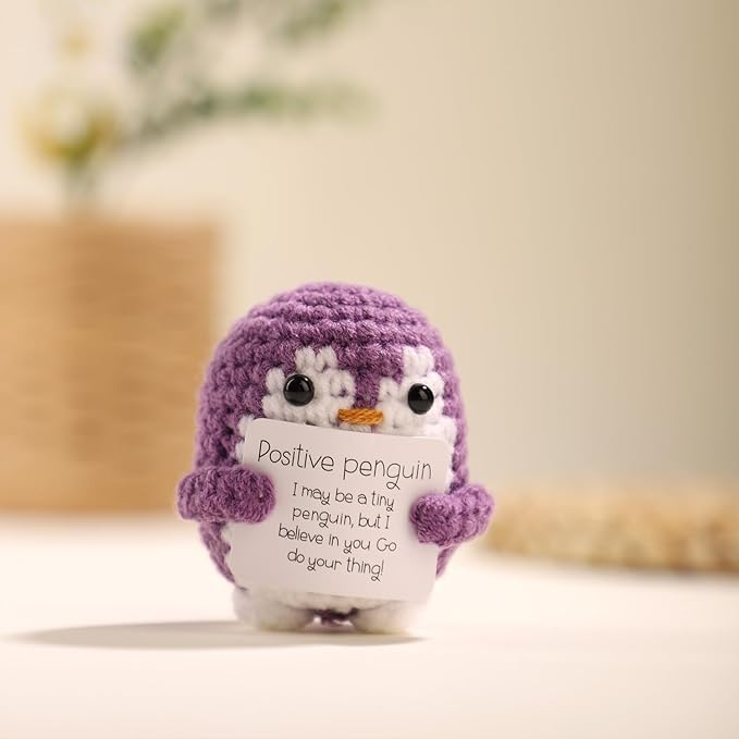 Mini Funny Knitted Penguin Toy Cute Animals Potato Doll with Encouragement Card Gift for Kids Girls Boys Women Friends Birthday Party Decoration