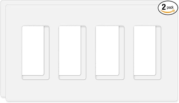 ZEFTV Screwless Decorator Wall Plates 4-Gang Switch Outlet Electrical Cover Plate Unbreakable Thermoplastic Faceplate for Decorative Receptacle Outlet Switch, White (2 Pack)