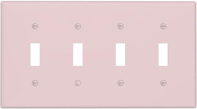 Decorative Cute Light Pink 4 Gang Quad Toggle Light Switch Cover, Solid Valentine's Day Pink Colored Electric Quadruple Device Decorator Outlet Switch Face Wall Plate Covers Standard Size