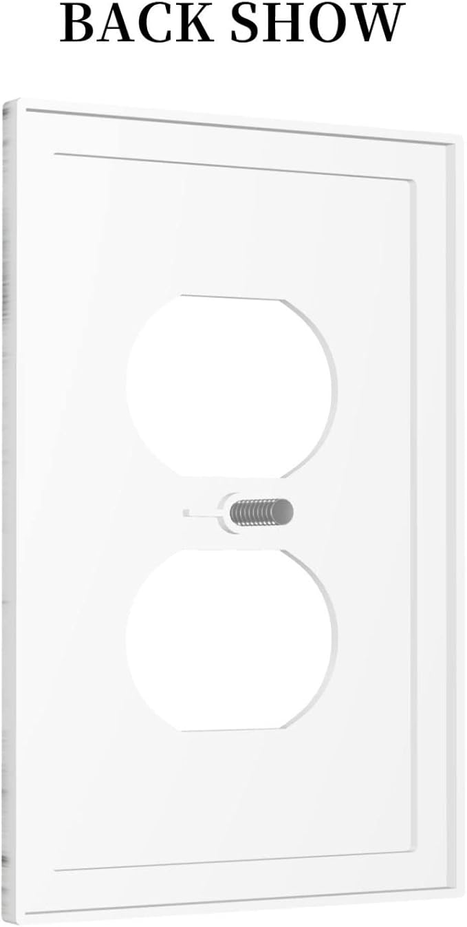 Grey White Wood 1 Gang Outlet Covers Duplex Receptacle Wall Plate Decorative Electrical Faceplate Switchplates for Home Kids Bedroom Decorate 5" x 3 Large Size