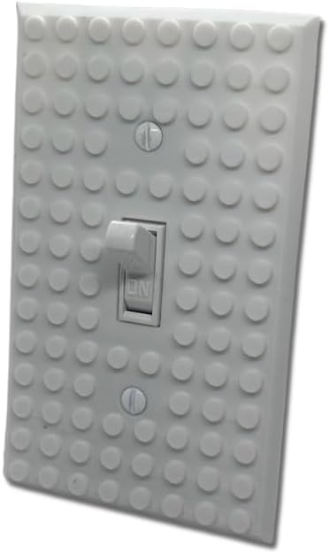 Brick Wall Plate, Single Toggle Light Switch Cover for Kids Bedroom, Game Room, 1-Gang (White)