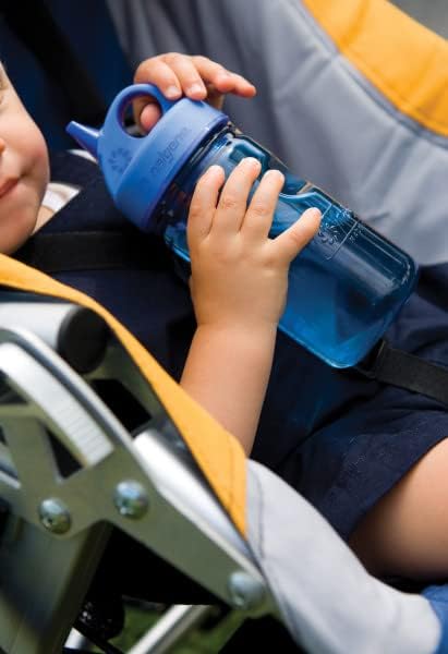 Nalgene Kids Sustain Grip-N-Gulp Water Bottles Made with Material Derived from 50% Plastic Waste, Leak Proof Sippy Cup, Durable, BPA and BPS Free, Dishwasher Safe, Reusable, 12 Ounces, Orange Volcano