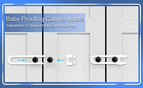 Vmaisi Baby Sliding Cabinet Locks - Adjustable U Shaped Child Safety Locks for Cabinets with Handles or Knobs, Childproof Latches for Kitchen Bathroom Storage Cupboards 10 Pack