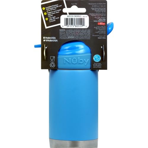 Nuby Thirsty Kids No Spill Flip-It Reflex Stainless Steel Travel Cup or Water Bottle - 10 Oz - 18+ Months - Blue - Back to School Essentials,(Pack of 12)