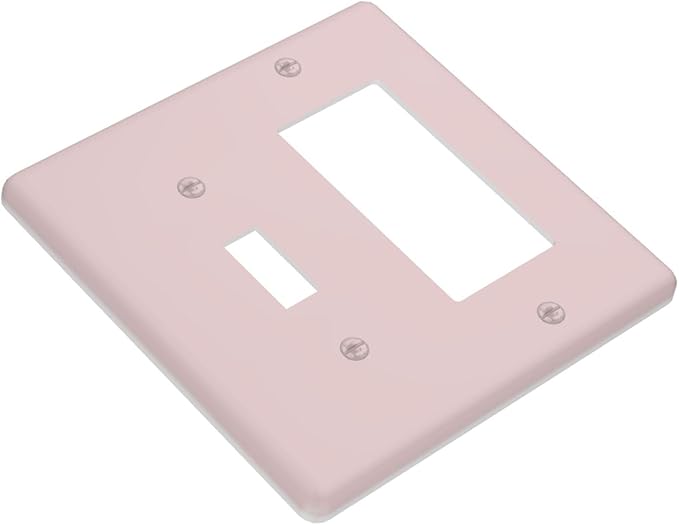 Light Pink 2 Gang Combination Light Switch Cover Decorative 1-Toggle 1-Decorator Combo Wall Plate Solid Girly Elegant Electrical GFCI Receptacle Outlet Faceplate Cover