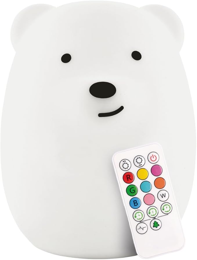 Lumipets Benny The Bear Squishy Silicone Night Light for Kids | Cute Night Light with Remote & Touch Control for Girls & Boys | 9 Color Changing Soft Portable Animal Lamp Comes with USB Cord