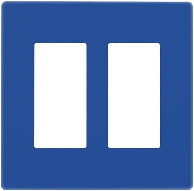 Decorative Solid Navy Blue 2 Gang Double Decorator/Rocker Light Switch Cover Ocean Royal Blue Outlet GFCI Wall Plate Electrical Faceplate Covers Screwless