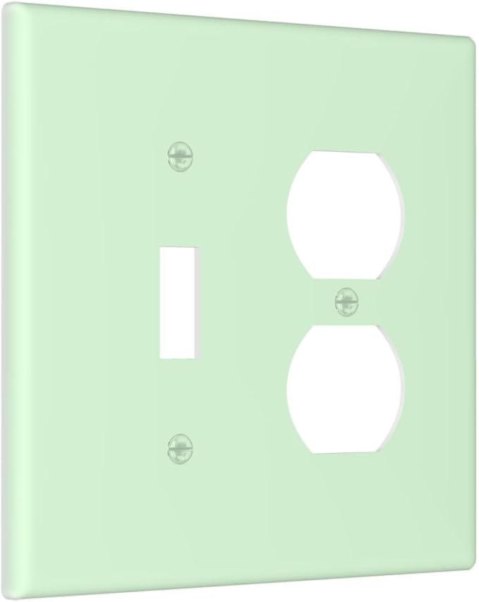 Green 2 Gang Single Toggle/Duplex Combo Outlet Light Switch Cover, Combo 1-Toggle 1-Dimmer Decorator Wall Plate Electrical Faceplate