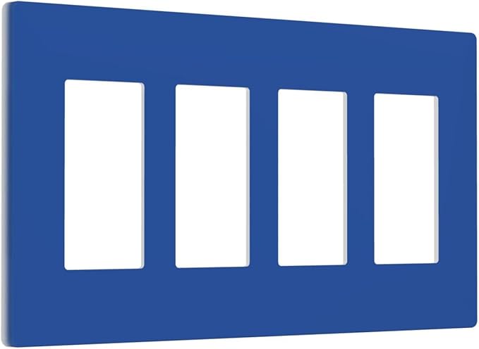 Blue 4 Gang Quad Rocker/GFCI/Decorator Light Switch Cover Plate Decorative Electric Faceplate Decorative Switchplate Screwless