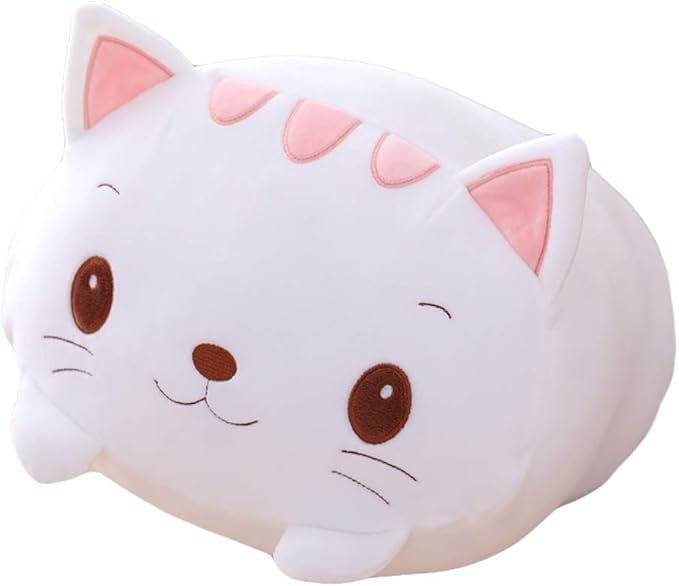 Cat Plush Pillow, Soft White Cat Stuffed Animal Toy Cylindrical Body Pillow Gifts for Kids, 23.6"