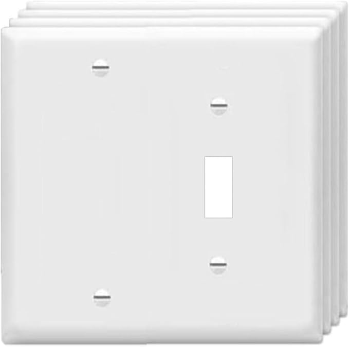 ZEFTV Toggle Switch/Blank Wall Plates 2-Gang Switch Outlet Electrical Cover Plate Unbreakable Thermoplastic Faceplate for Light Receptacle Outlet Switch, White (4 Pack)