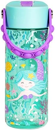 Elemental Water Bottles for Kids - Splash Kids Water Bottle for School with Pop-it Handle - BPA Free Tritan Plastic Water Bottle with Straw Leak Proof when Spout is Closed -Mermaid - 18oz