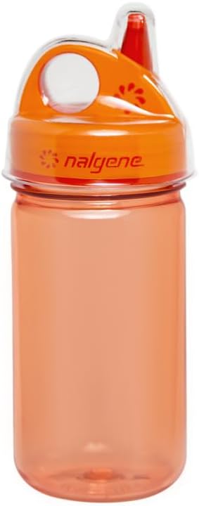Nalgene Kids Sustain Grip-N-Gulp Water Bottles Made with Material Derived from 50% Plastic Waste, Leak Proof Sippy Cup, Durable, BPA and BPS Free, Dishwasher Safe, Reusable, 12 Ounces, Orange Volcano