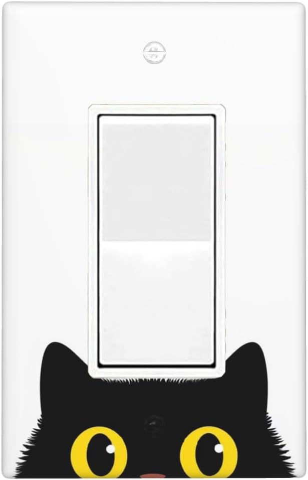 Cute Black Cat 1-Gang Rocker Wall Plate, Cartoon Cat Pet Lover Switch Plate for Living Room, Bedroom & Bathroom