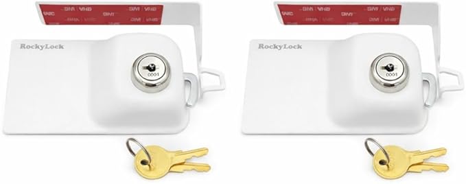 Child Proof Fridge Lock with Keys Child Safety Refrigerator Cabinet Lock (2 Pack, White)