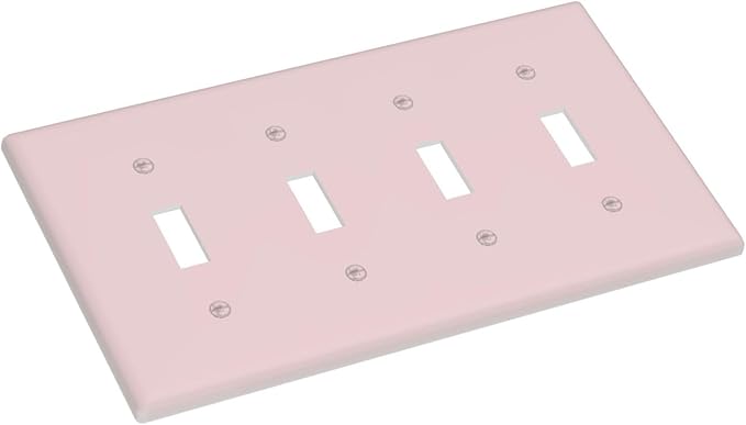 Decorative Cute Light Pink 4 Gang Quad Toggle Light Switch Cover, Solid Valentine's Day Pink Colored Electric Quadruple Device Decorator Outlet Switch Face Wall Plate Covers Standard Size