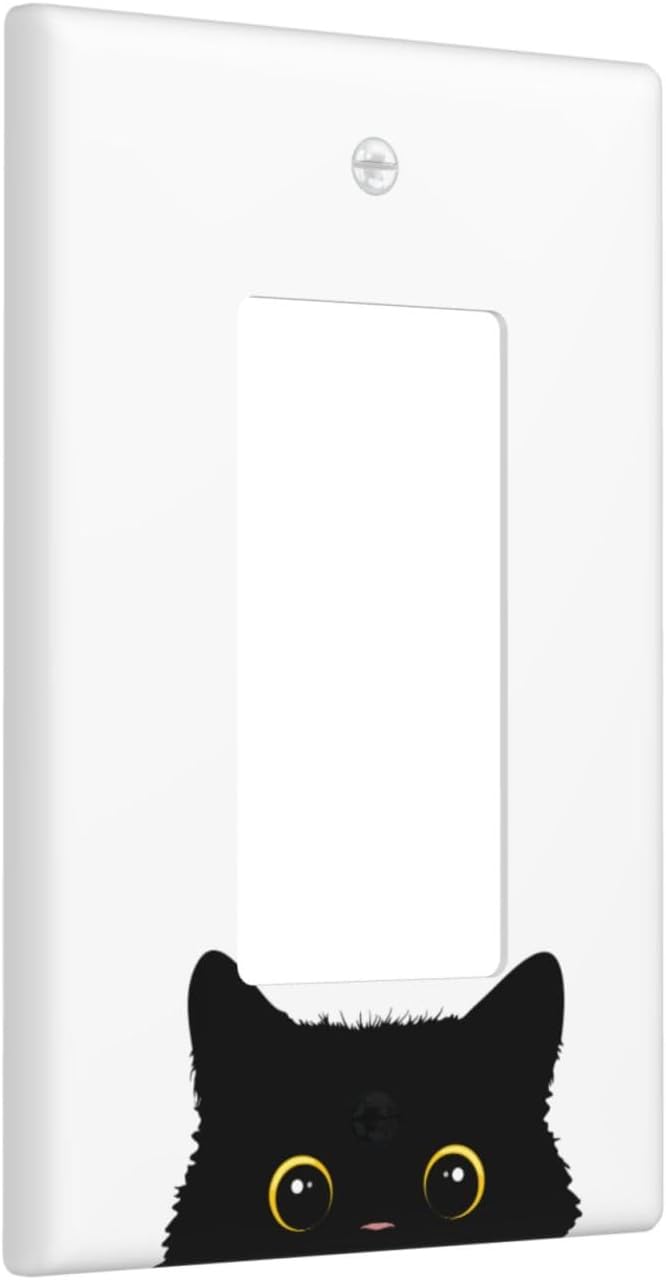 Cute Cat Black Single Gang Rocker Light Switch Cover Plates Decorative Outlet Covers, 1 Gang Rocker Wall Plate